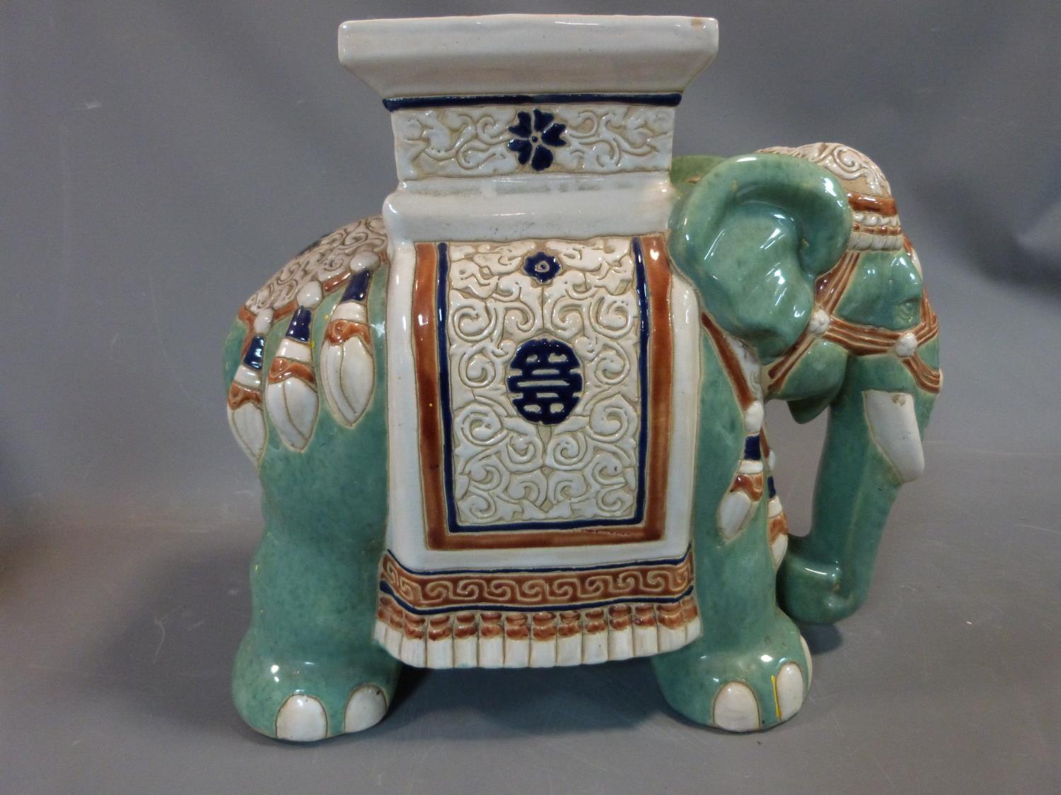 A ceramic elephant plant stand and a large Chinese oriental vase with birds and flowers and gilded - Image 3 of 10