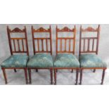 A set of four late 19th century oak dining chairs in Liberty fabric. H.104cm