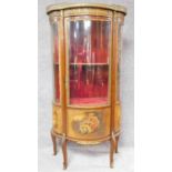 A late 19th century mahogany Vernis Martin display cabinet with marble top, ormolu mounts and hand