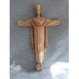 An Italian wooden carved religious statue. Makers mark to reverse. H 95cm.