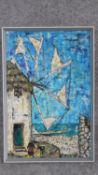 Oil on Board by Jason Frangoulis of Greek windmill. Framed and signed. 67x45cm