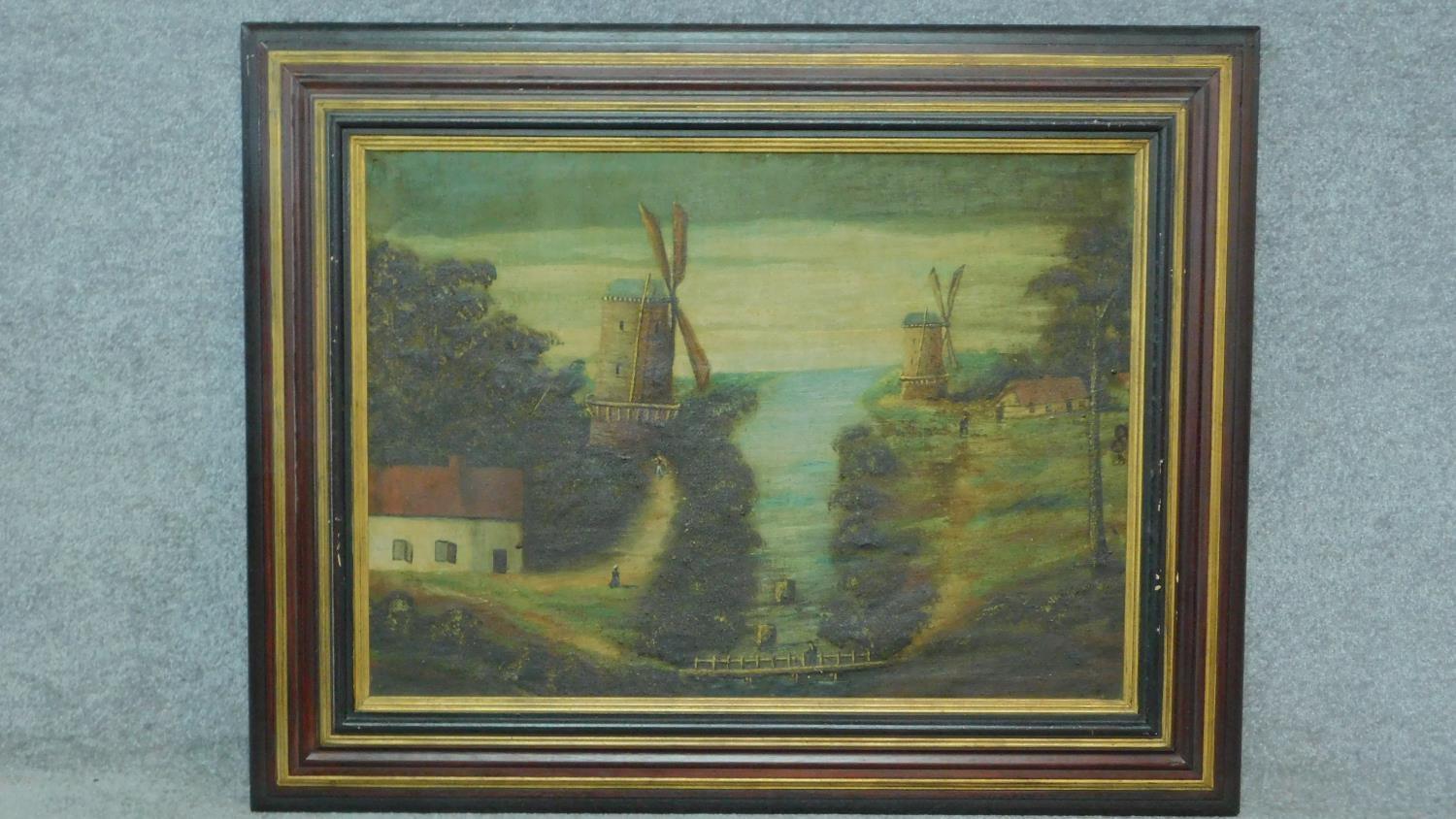 A large 19th century framed oil on canvas, naive rural scene, Christie's label verso, unsigned.