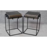 A pair of industrial style metal top and framed occasional tables. H.49 W.33 D.33cm