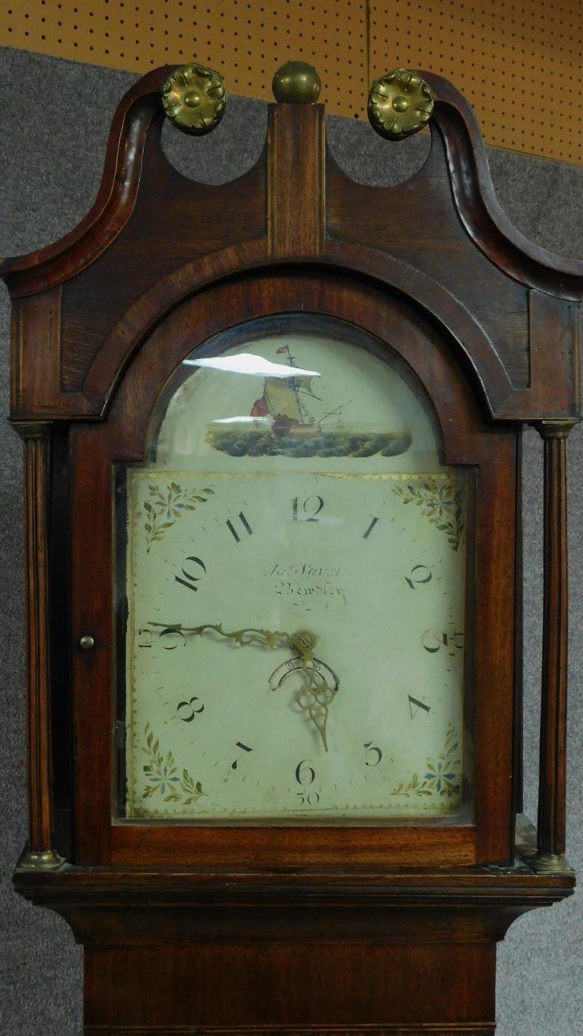 A 19th century oak cased longcase clock with painted arched dial. H.215cm - Image 3 of 10