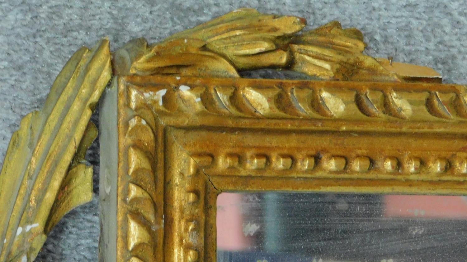 A late 19th century carved giltwood and gesso wall mirror with floral scroll cresting (parts - Image 3 of 7