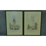 Two antique framed lithographs of the Chapel of St Mary Magdalene's Oxford, 69x48cm