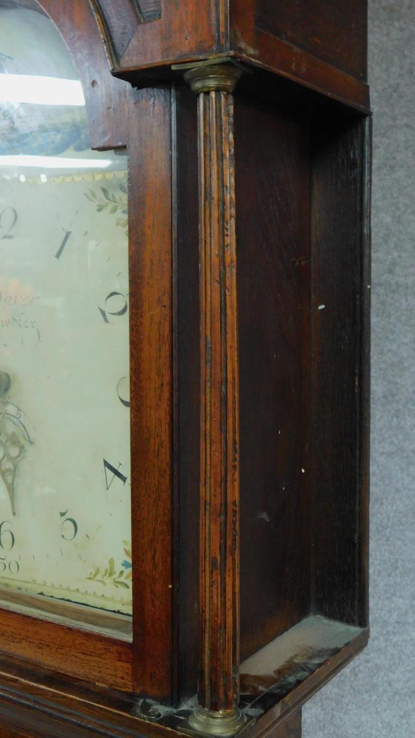 A 19th century oak cased longcase clock with painted arched dial. H.215cm - Image 5 of 10