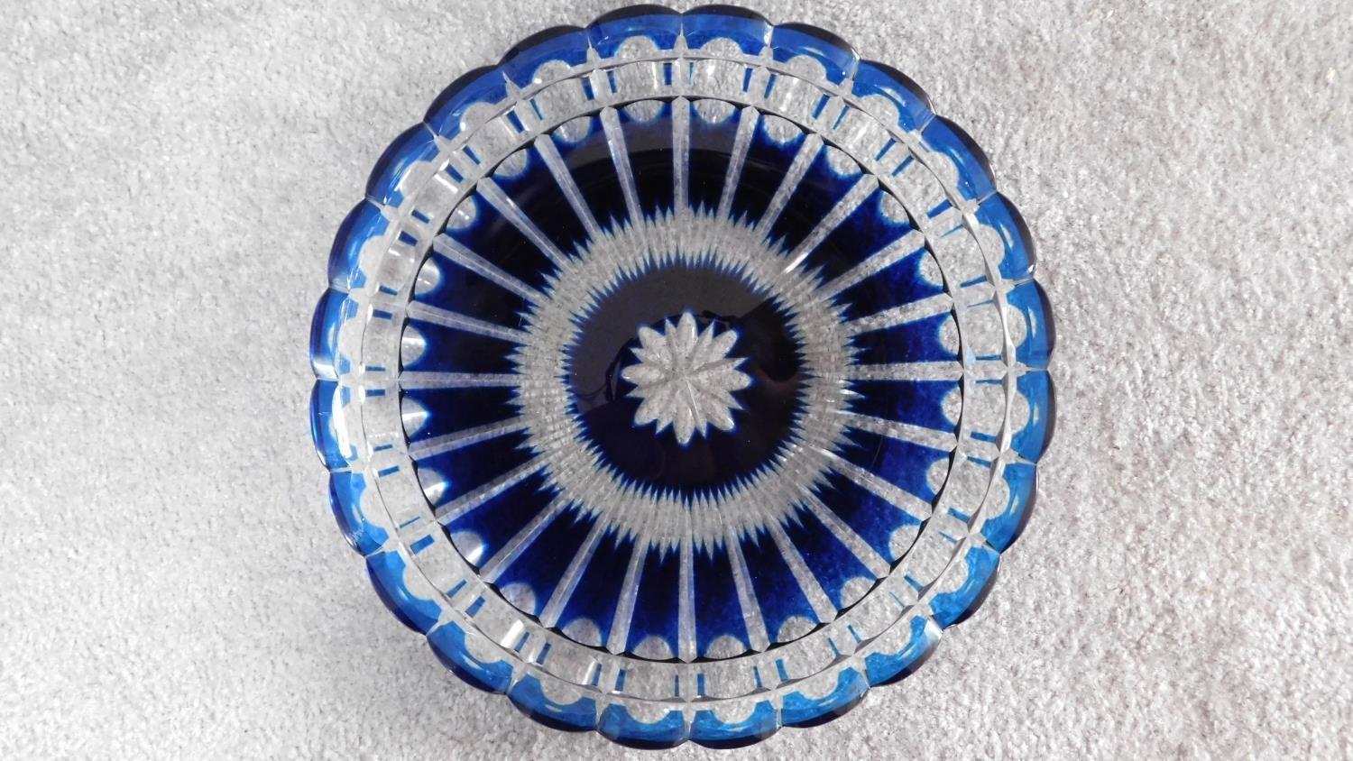 A cut lead crystal blue glass dish. 30x30cm - Image 2 of 5