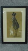 A watercolour of a well dressed gentleman with a cane. 45x31cm