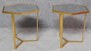 A pair of contemporary gilt framed octagonal glass topped occasional tables. H.45cm