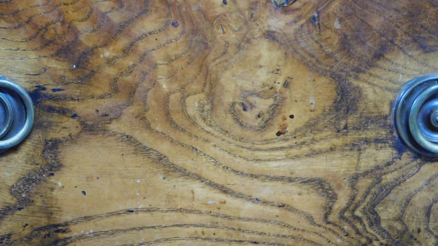 An antique country figured and burr elm dresser base fitted three frieze drawers above panel - Image 4 of 6