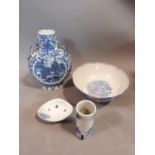 A collection of Japanese and Chinese ceramics including two handled moon vase, Blue and white