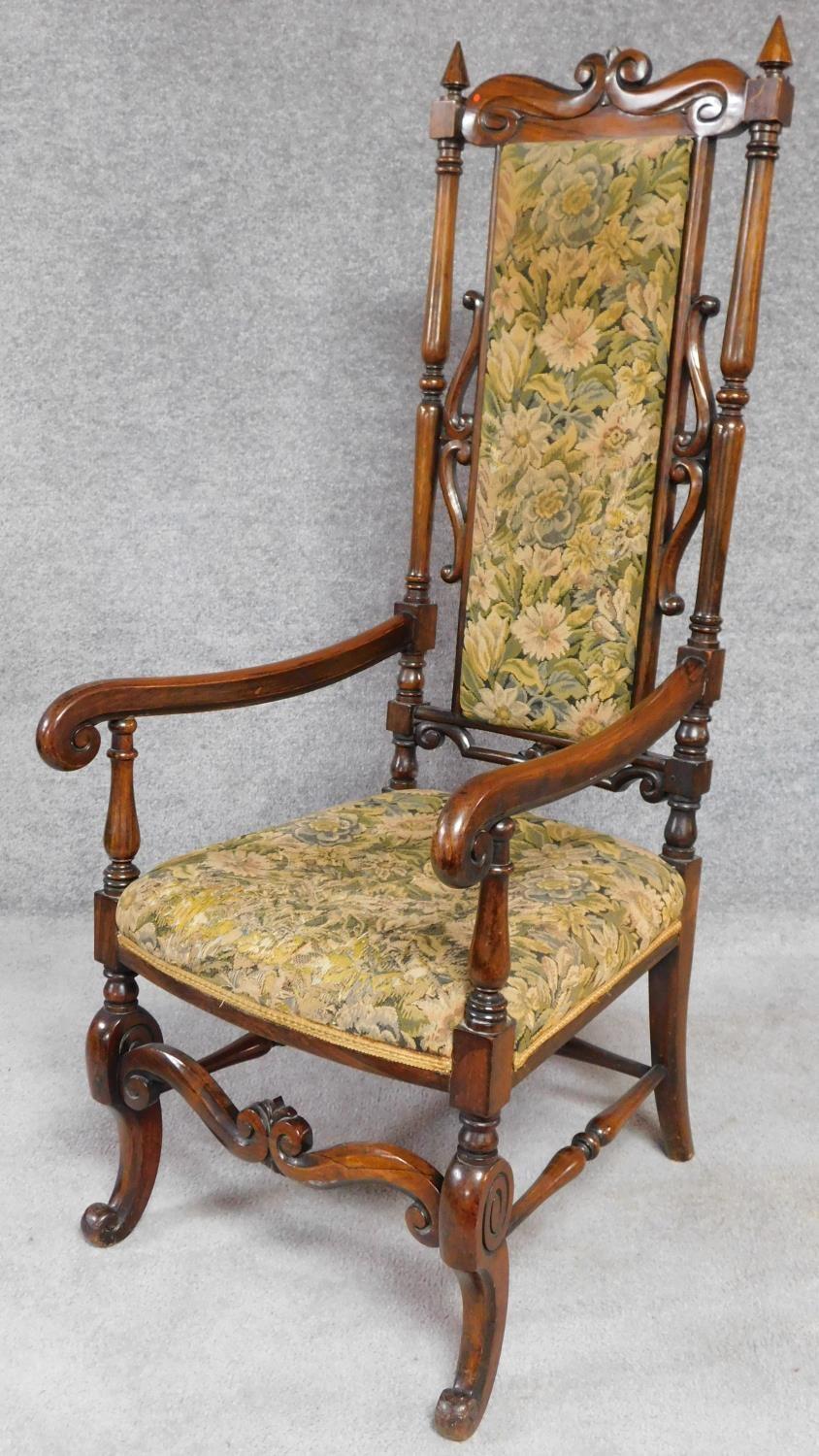 A Victorian rosewood armchair in the Carolean style in its original tapestry upholstery. H.129cm - Image 2 of 11