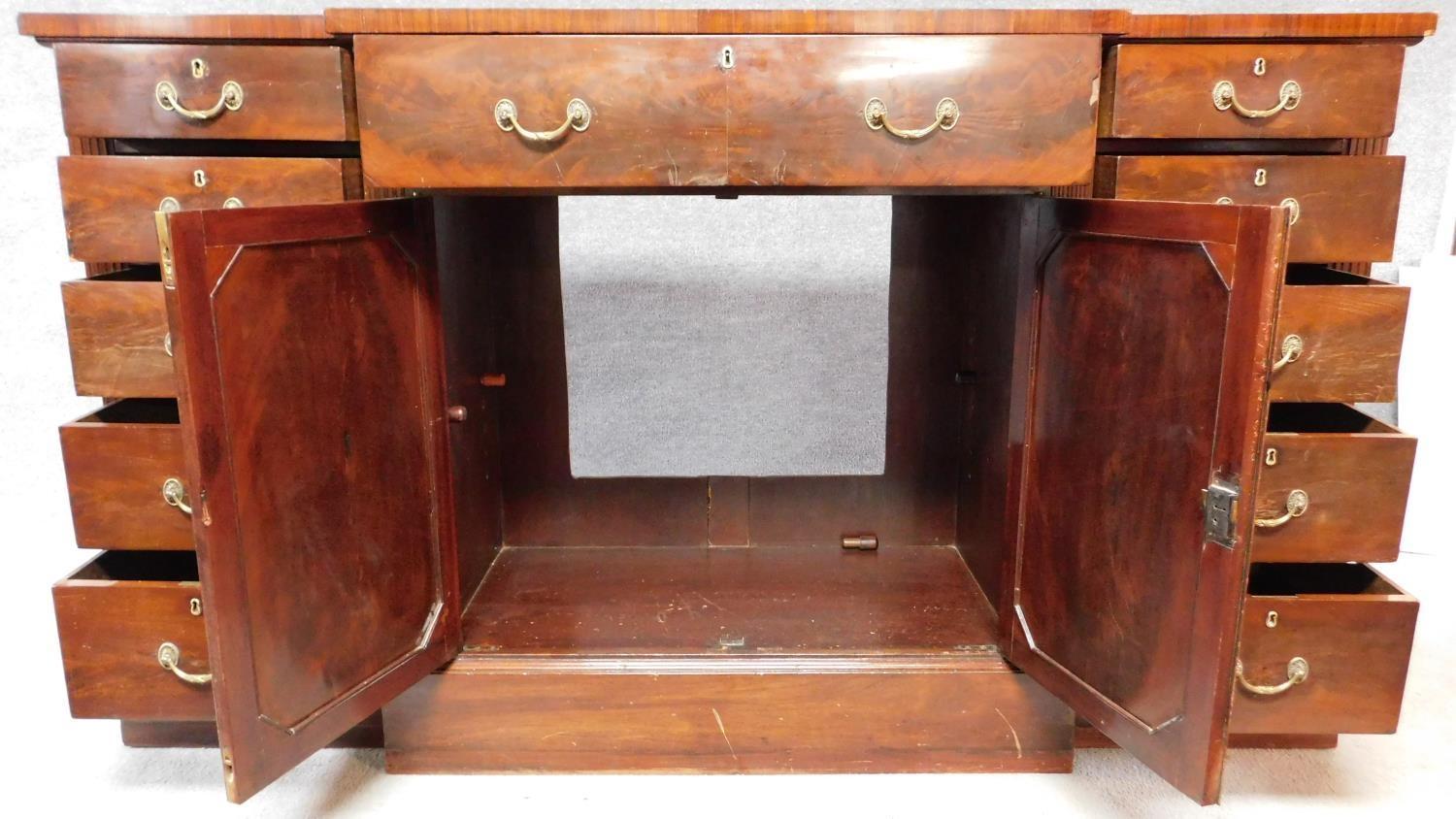 A late 19th century Georgian style breakfront sideboard with rosewood crossbanded top fitted central - Image 2 of 6