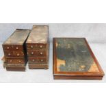 A 19th century mahogany pedestal partners desk fitted drawers and cupboards on opposing sides. H.