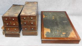 A 19th century mahogany pedestal partners desk fitted drawers and cupboards on opposing sides. H.