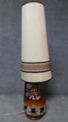 A vintage Skandesco mid-century drip glazed twin handled jug shaped ceramic lamp base and shade. H.