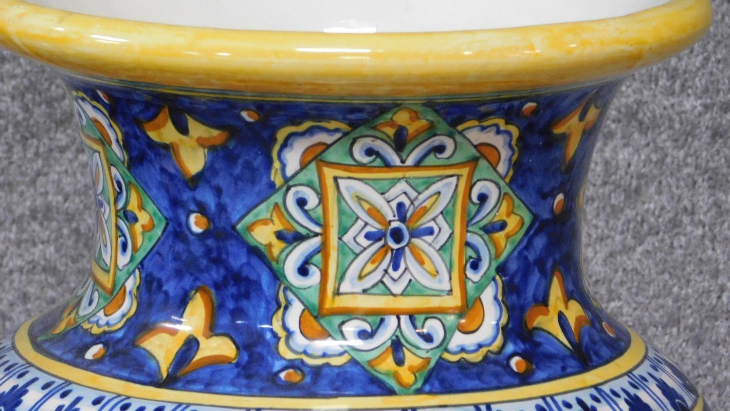 Two large Italian majolica vases with colourful hand painted abstract design. Inscribed on the - Image 6 of 8