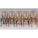 A set of five late 19th century bentwood dining chairs, stamped Annison. H.88cm