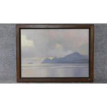 A framed oil on board, lakescape, signed Desmond Turner, gallery label verso. 81x61cm