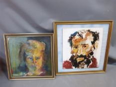 Two framed abstract portraits, oil on board and oil on canvas, signed Gregg. Largest H61.5 cm.
