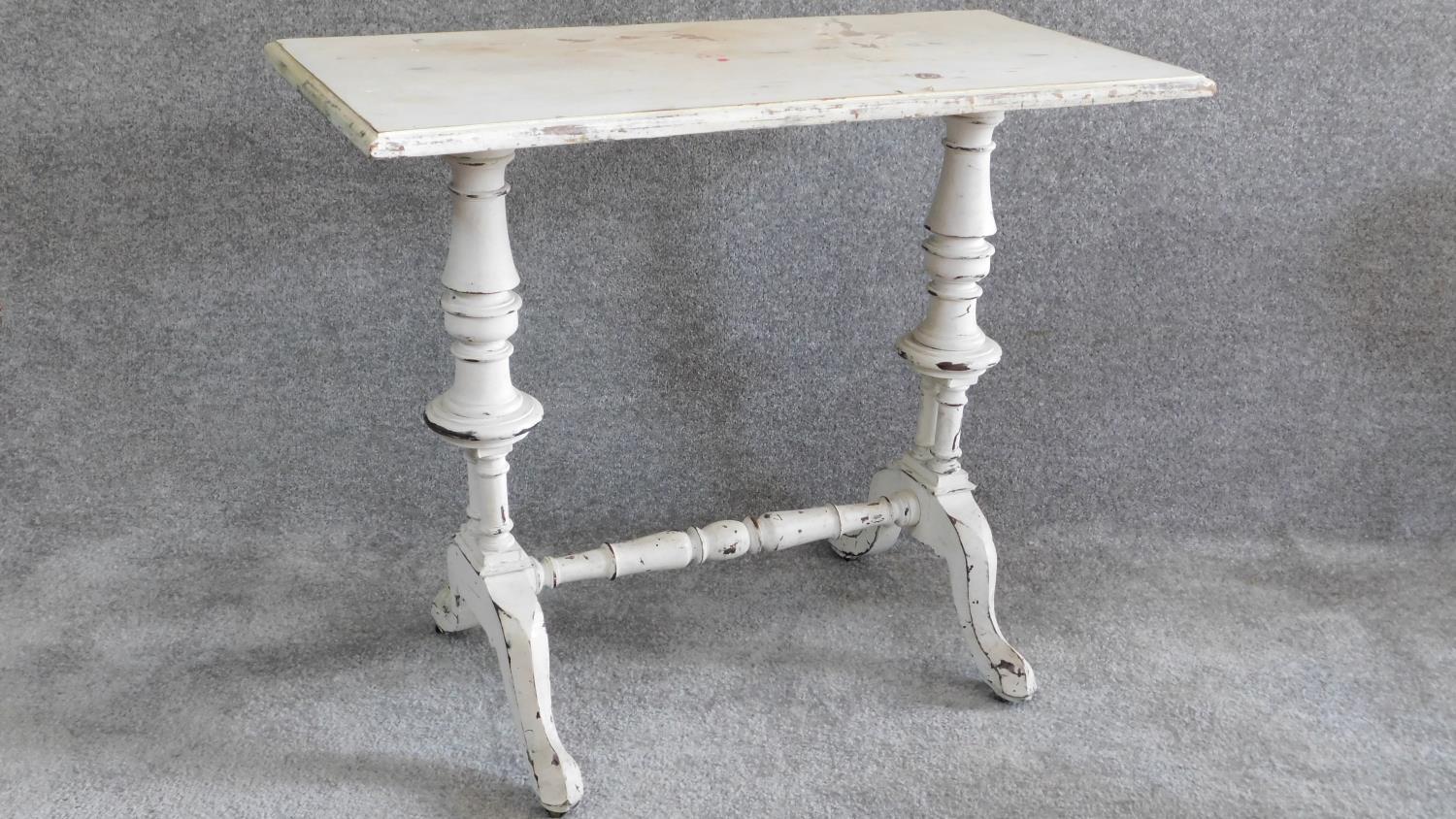 A 19th century distressed painted centre table on turned stretchered supports. H.70 W.86 D.42cm - Image 2 of 7