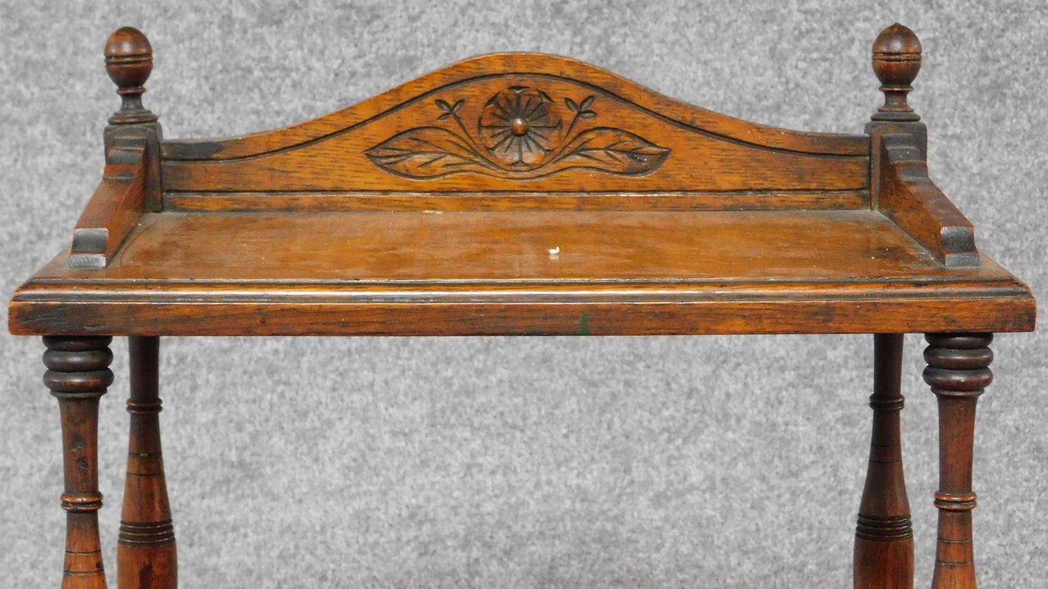 A Victorian oak coal purdonium with carved floral fall front revealing coal compartment. H.97 W.39 - Image 5 of 11