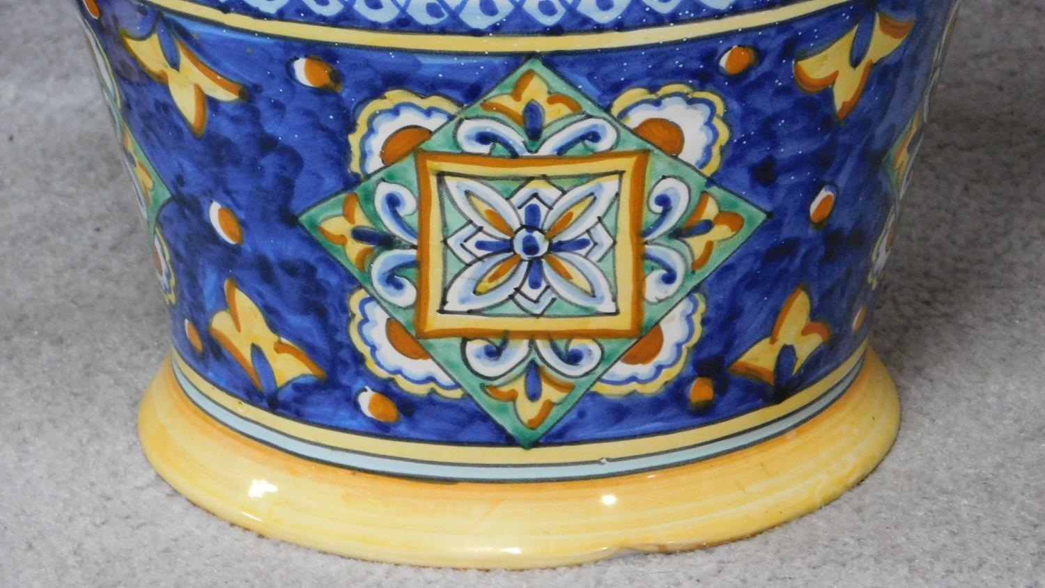 Two large Italian majolica vases with colourful hand painted abstract design. Inscribed on the - Image 8 of 8