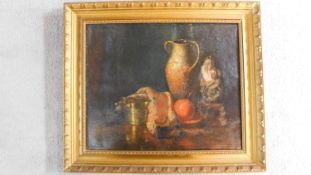 A gilt framed oil on canvas, Dutch school still life, indistinctly signed. 61x52cm