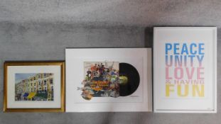 One framed coloured lithograph 4/30. The other mounted, by Alison Stockmarr, The Beatles Yellow