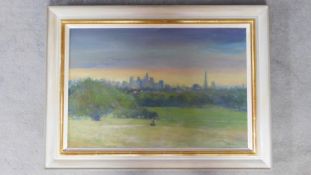 A framed oil on canvas, a view from Parliament Hill, indistinctly signed. 95x69cm