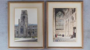 A pair of framed and glazed watercolours, Durham cathedral and the Northern Transept, signed Fred