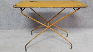 A folding metal garden table stamped to underside. H.71 W.100 D.60cm