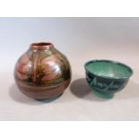 A pair of studio pottery pieces by David Lloyd Jones. The vase with an abstract stylised foliate