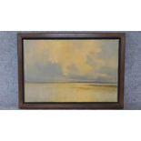 A framed oil on board, lakescape, signed Desmond Turner, gallery label verso. 87x62cm