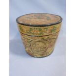 A 19th Century Chinese Paper Mache Hat Box. With panels decorated with tigers, pomegranates and
