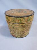 A 19th Century Chinese Paper Mache Hat Box. With panels decorated with tigers, pomegranates and