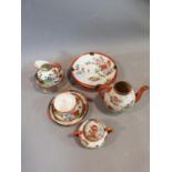 Oriental mixed tea set, hand painted Japanese Imari ware. With Japanese figures, birds and flowers.