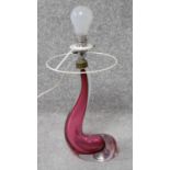 A Sommerso pink glass hand blown lamp base with fittings. Indistinct signature to base. H.43cm