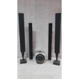 A Bang and Olufsen Beolab 2 five speaker system including sub woofer. H.132cm