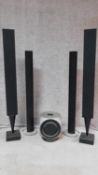 A Bang and Olufsen Beolab 2 five speaker system including sub woofer. H.132cm