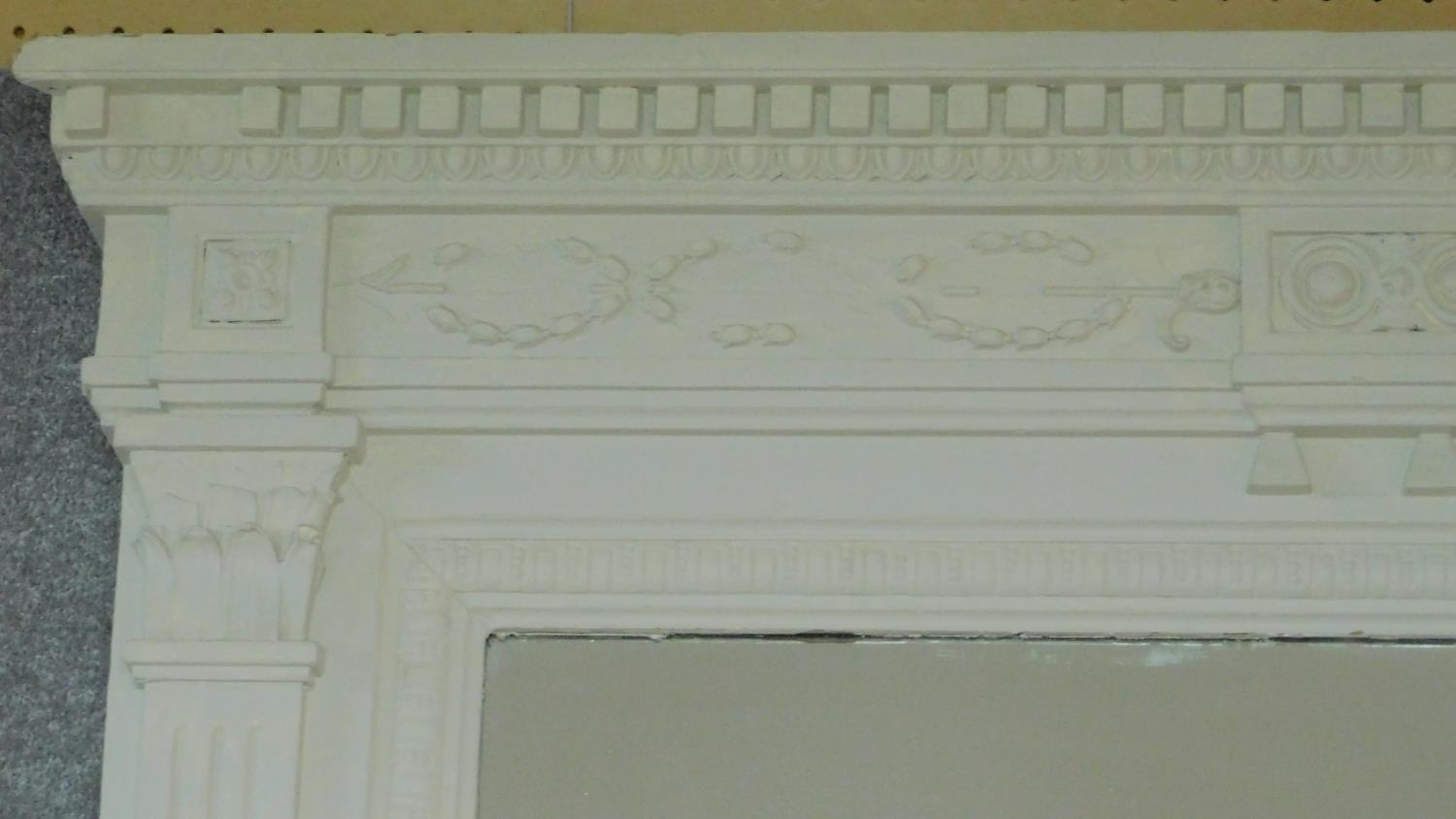 A large late 19th century painted frame Adam style pier mirror, the central plate flanked by - Image 2 of 6