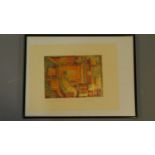 A limited edition abstract print, depicting a copper engraving. By Wolfgang Posse, signed. 41x31cm