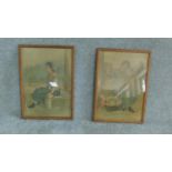 Two antique coloured lithographs of flower girls. 50x36cm