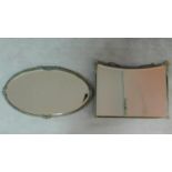 Two metal framed vintage wall mirrors with bevelled plates. 50x65cm (largest)