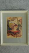 A framed gouache and pastel of a clown. Signed GW, 1953. 32x26cm