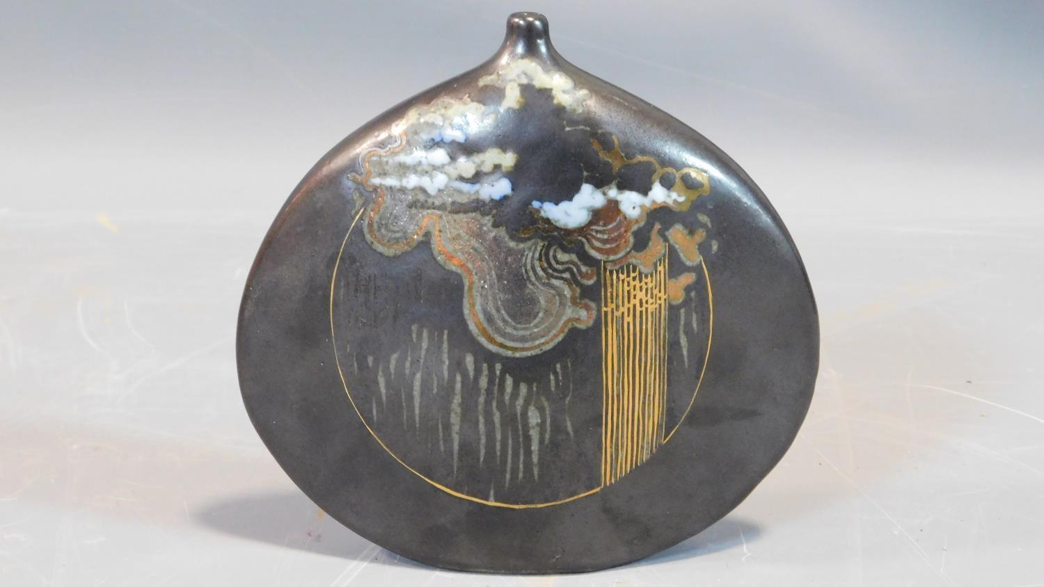 Studio Pottery Raku vase by D Cohen, signed to base,1976. Oriental inspired design H.15cm