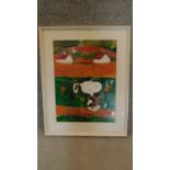 An original work, Snoopy, indistinctly signed, framed and glazed. 63x48cm