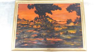 Herbert Jochems (1912-1975) A very large gilt framed oil on canvas, volcanic eruption, signed bottom