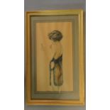 A gilt framed and glazed etching by Maurice Milliere, 1871-1946 of a pin up girl. 56x35cm